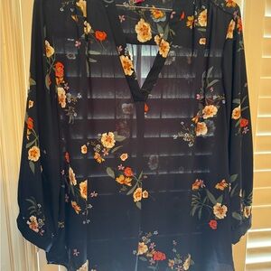 Floral V-Neck Blue Sheer Blouse 3X by advance Camuto